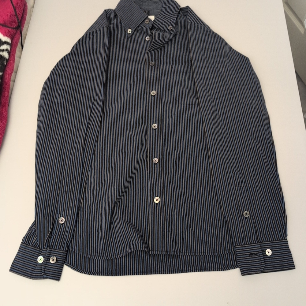 TS(S) Men's Striped Blue Shirt Large Made In Japan Workers Shirt